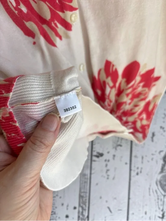 Ann Taylor Cream Pink Floral Cardigan Lightweight Cotton Sweater XL - Picture 8 of 9